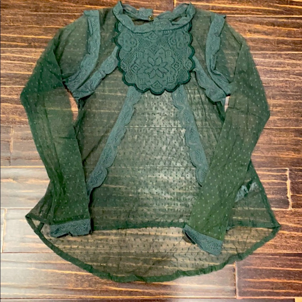 ASOS Sheer Green Long Sleeve Blouse 2